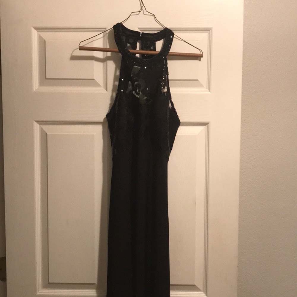 Black sequined prom dress